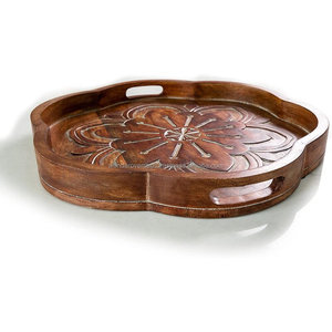 Beau plateau de service en bois d'acacia écologique Grand plateau de petit déjeuner à usage multiple facile à manipuler pour la cuisine - Product Image 2