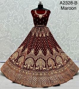 Nouveau 2023 Designer De Mariage De Mariée Porter 9000 Velours Broderie Travail Avec Diamant Marron Bleu Vert Lehenga Choli Fournisseur Indien - Product Image 6