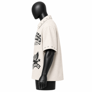Camisa Oversize Personalizada para Hombre con Cremallera, Manga Corta, Corte Holgado, Estilo Urbano, Estampado Gráfico de Estrellas, Venta al por Mayor OEM - Product Image 4