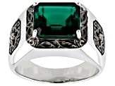 Vente en gros de bagues de fiançailles pour hommes, faites à la main, en émeraude rhodiée sur pierre principale en argent sterling, moissanite - Product Image 2
