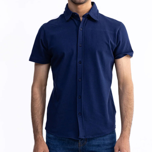 Personalizable hombres Casual azul marino 100% algodón popelina tela Piqué transpirable Anti-retráctil antiarrugas patrón impreso botones - Product Image 1