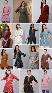 Tops en coton imprimé tendance indiens pour un usage quotidien et au bureau, collections simples de kurtis et de tuniques à prix bas - Product Image 5