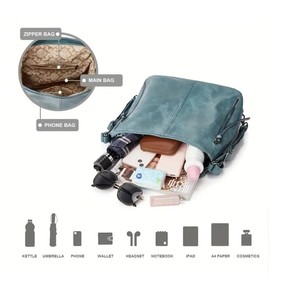 Designer Genuine Leather Durable Foldable Sling Bag for Women Casual Party <b>Large</b> Capacity Chains Zip Vintage Style Waterproof - Product Image 5