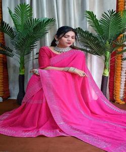 Vente en gros fabrication georgette miroir travail saree femmes portent sari avec chemisier pièce indien adultes inde et pakistan soutien 500 apparelgarment - Product Image 6