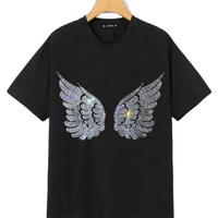 T-shirt à col roulé à manches courtes en coton 100% à séchage rapide, coupe classique, tricoté, avec logo personnalisé brodé, détails en strass