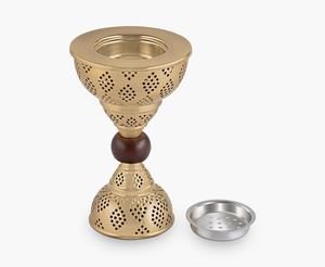 Quemador de Incienso Bakhoor Moderno de Metal y Madera con Orificios de Ventilación, Estilo Árabe, Acabado en Latón, para Uso en el Hogar en el Medio Oriente y el Golfo - Product Image 4