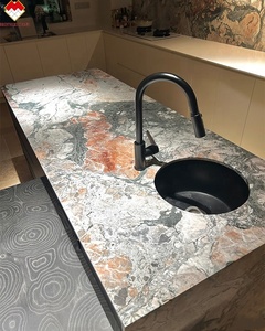 Customized Four Seasons Marble Table Benchtop Green and <strong>Pink</strong> Marble <strong>Kitchen</strong> Island Countertop Waterfall Island for Villa - Product Image 2