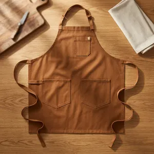 Tablier en jean classique avec ceinture réglable et trois poches, robuste et réutilisable pour le nettoyage - Product Image 2