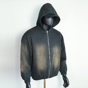 Custom Heavyweight Thick Cotton Winter Sun Faded Acid Washed Zip Hoodies Street Wear Distressed Vintage <b>Zipper</b> <b>Jacket</b> Quick Dry - Product Image 4