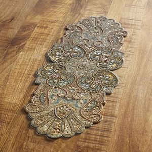 Napperon perlé vintage pour table à manger, vert, brodé, pour Thanksgiving et fête de famille - Product Image 4