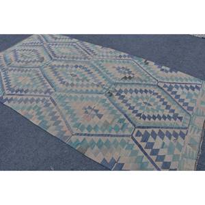 Tapis Kilim turc vintage 5.2 X 9.9ft bleu vert Patchwork Design laine Latex support tissage plat pour salon décor nouveau Type - Product Image 4