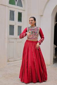 Vestido Lehenga Choli de Fiesta para Mujer, Reversible, Tela Romana, Bordado Kutchi Gamthi, Estilo Casual, Todas las Temporadas, Talla Cosida de 40 Pulgadas - Product Image 2