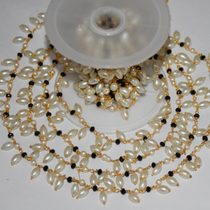 Gold Plated Rice Pearl Black Glass Bead Cluster <b>Rosary</b> Wire Wrapped Rondelle Chain for Jewelry Making - Product Image 2