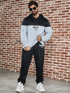 Survêtement pour hommes Pullover à capuche ajusté de haute qualité Survêtement avec logo personnalisé Survêtements de jogging en polaire colorblock fabriqués au Pakistan - Product Image 3