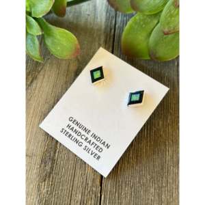 Zuni Made <b>Sterling</b> <b>Silver</b> Multi Stone Geometric <b>Stud</b> <b>Earrings</b> - Product Image 4