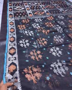 Exclusivo Deshi Dhakai Jamdani Sharee Calidad de exportación para mujeres TELA JAMDANI Azul ROJO VERDE Dorado de Bangladesh - Product Image 2