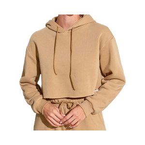 Sudadera corta con capucha antiarrugas y antibolitas a la moda para mujer 100% algodón polar poliéster transpirable para otoño - Product Image 1