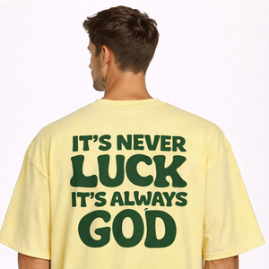 Camiseta Gráfica Amarilla Extra Grande para Hombre, 'No es suerte, es siempre Dios', Informal, de Algodón, Manga Corta, Cuello Redondo, Ajuste Holgado - Product Image 5