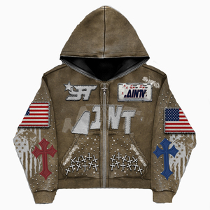 Sweat à capuche personnalisé pour homme, style streetwear, effet délavé vintage, avec strass, 100% coton respirant - Product Image 3