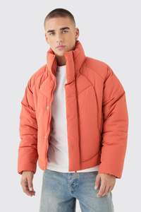 Veste matelassée rouge pour homme matelassée d'extérieur d'hiver design de gros pull à col montant veste matelassée en duvet décorée - Product Image 4
