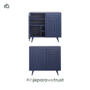 Aparador de Madera de Teca Azul Marino Ecológico y Duradero, Tallado a Mano, con Estantes Ajustables, Versátil como Mueble para TV - Product Image 6