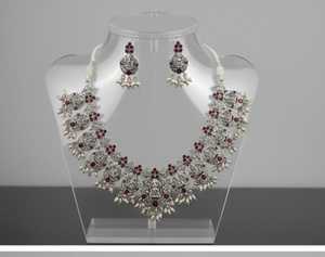 Designer Oxidised Silver Fancy Temple Jewellery Short Necklace Set Elegant Traditional Indian Ethnic Jewellery for Women - Product Image 1