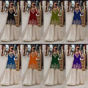 Nueva Colección de Ropa Étnica, Traje Sharara de Chinon, Ropa Pakistaní, Trajes Sharara para Mujer, Trajes Sharara de Diseñador para Bodas - Product Image 2