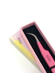 GETUP BROSONS IMPEX Nouvelle pince à épiler incurvée rose avec revêtement en poudre, pointe argentée, poignée diamantée, en acier inoxydable, 10 mm, à dents de scie - Product Image 2