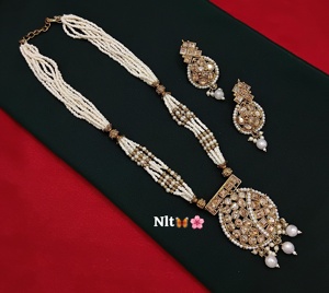 Conjunto de joyería de boda larga de lujo del fabricante indio, conjunto de collar y pendientes tradicional étnico para mujeres y niñas, diseño de moda - Product Image 4