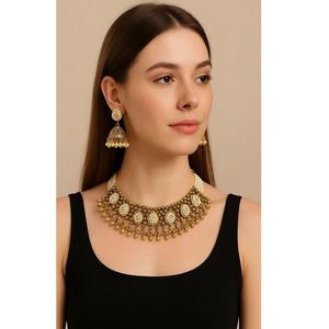 Conjunto de collar clásico chapado en oro de calidad superior de aspecto hermoso con pendientes Ropa tradicional para bodas Compromiso para mujeres - Product Image 1