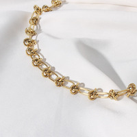 Vente en gros Collier ras du cou classique géométrique en acier inoxydable plaqué or 18 carats avec chaîne torsadée en zircon imitation perle