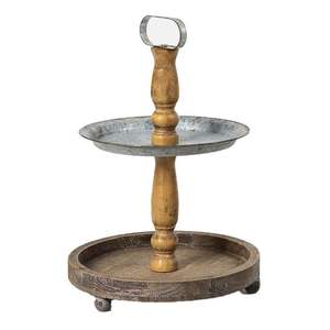 Présentoir en métal à 2 niveaux en bois et fer galvanisé pour les mariages et les fêtes d'anniversaire Supports de service de gâteau élégants - Product Image 1