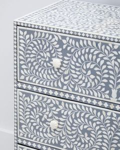 Incrustation d'os Table de chevet florale pour salon Table de chevet en incrustation d'os Table de chevet Table noire Meubles de salon de l'Inde - Product Image 6