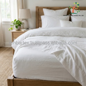 Drap de lit 100% coton à tissage uni, durable et confortable, idéal pour un usage quotidien, conçu pour la lessive industrielle - Product Image 4