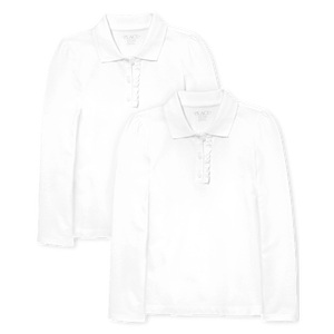 ชุดนักเรียนเสื้อโปโลผ้ายืดสีขาวนุ่มสำหรับเด็กผู้หญิง2แพ็คเครื่องแบบมีระบาย - Product Image 2