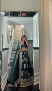 Vêtements de fête élégants Lehenga Choli Set Japan Jastin Tissu Fil avec paillettes Broderie & Four Side Lace Dupatta - Product Image 6