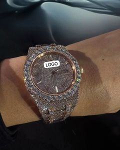 นาฬิกาฮิปฮอปหรูหราทำด้วยมือปรับแต่งโลโก้ได้ตามต้องการระบบอัตโนมัติสำหรับเพชรน้ำแข็ง VVS D COLOUR Moissanite ทันสมัย - Product Image 1