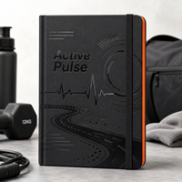 Journal de fitness personnalisé LABON A5, planificateur d'entraînement noir avec couverture en PU gaufré, bande élastique, bord orange, carnet de suivi d'entraînement