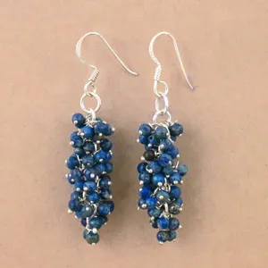 Boucles d'oreilles pendantes en argent 925 pour femmes, bijoux en pierres précieuses, lapis-lazuli, accessoire de mode - Product Image 2