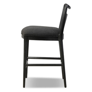 Wooden Bar <b>Stool</b> with Backrest Upholstered Seat Modern Minimalist Counter Chair for Cafe Restaurant - Product Image 2