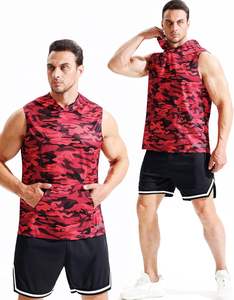 Lot de 3 débardeurs de course pour hommes, chemises athlétiques d'entraînement sans manches avec capuche 100% polyester, sweat à capuche sans manches, full digital CAMO - Product Image 1