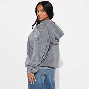 Sudadera con Capucha Larga y Holgada para Mujer, 100% Algodón, Estampado Desgastado, Pedrería Bordada, Lavado Ácido, Personalizable - Product Image 6