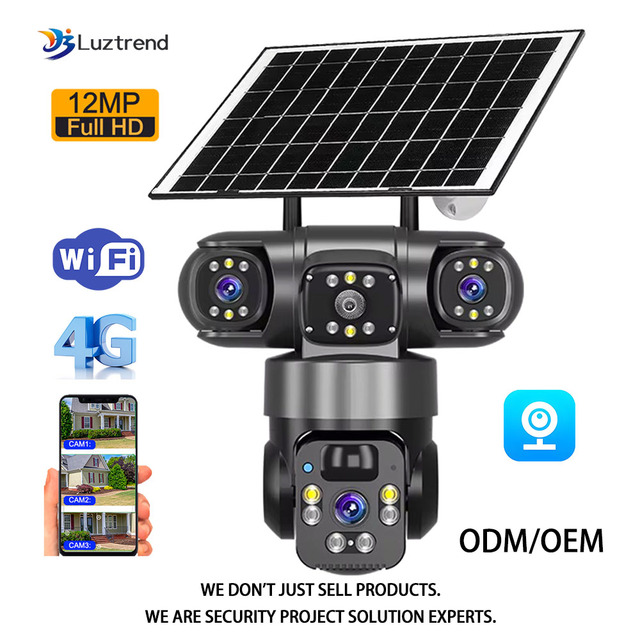 V380 Panoramic 360 Wireless WiFi/4G Solar Camera Monitoring Ball Three Three Lens Sensor Outdoor 12mp Home Security Camera