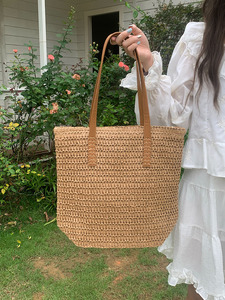 Bolso de mano informal bohemio de verano para mujer, bolso de hombro tejido de paja de gran capacidad portátil, dos para vacaciones, Playa - Product Image 6