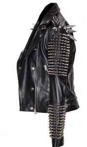 Blouson de moto clouté pour homme, taille adulte, noir, style punk, en cuir, coupe longue, avec clous, coupe-vent, vêtement de sport, clous robustes, couleurs personnalisables - Product Image 3