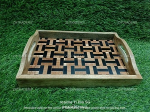 Artisan Heritage Élégant Os Incrustation En Bois Résine De Luxe Plateau De Service pour Table À Manger Festif Cadeaux Hôtel Restaurant Style - Product Image 2