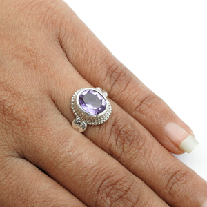 Anillo de compromiso Plata de Ley 925, amatista púrpura Natural, piedra preciosa, forma ovalada, anillo brillante, joyería de piedra natal de febrero, India - Product Image 3