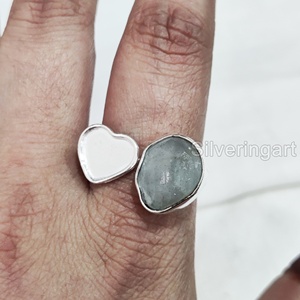 Joyería de piedra áspera, anillo para mujer, aguamarina Natural, piedra preciosa cruda, piedra natal de marzo, joyería de piedra de corazón, anillo de Plata de Ley 925 - Product Image 4
