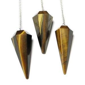 Péndulos de Cristal de Ojo de Tigre Amarillo Hechos a Mano para Radiestesia, Sanación con Reiki, Equilibrio de Chakras, Piedra Preciosa Natural al por Mayor - Product Image 1