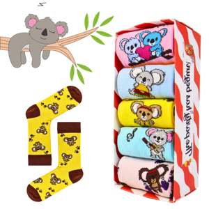 Koala Story Patterned Unisex <b>Socks</b> Set 5-Pack <b>Boxed</b> Breathable and Colorful - Product Image 1